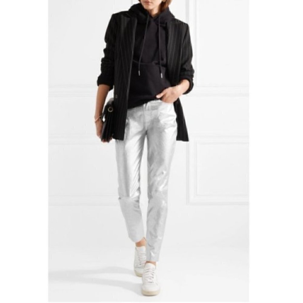 rag & bone Leather Pants 23 NWT Silver Metallic Contemporary Space Dress Event